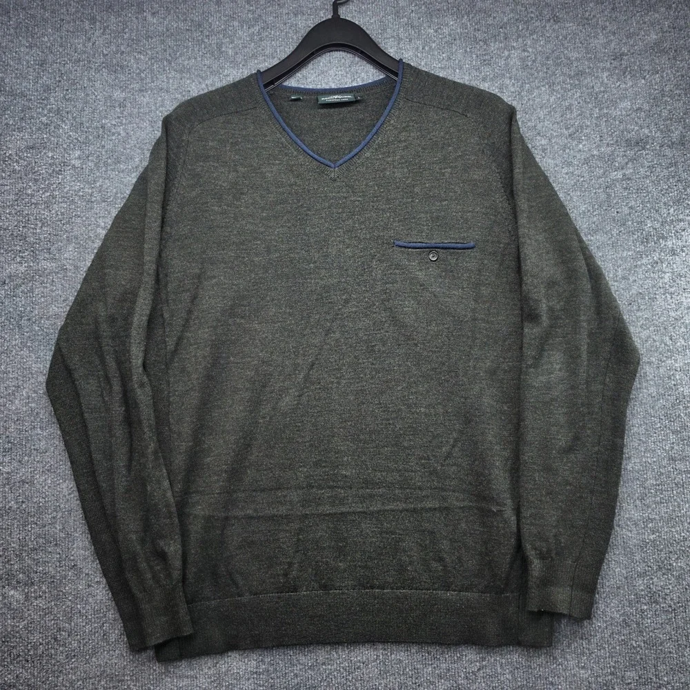 Rodd & Gunn Mens V-Neck Sweater Olive Green 100% Extrafine Merino‎ Wool Large L